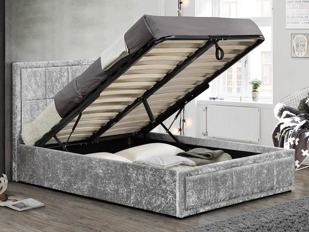 Birlea Furniture & Beds Birlea Hannover 4ft6 Double Steel Crushed Velvet Glitz Fabric Ottoman Bed Frame