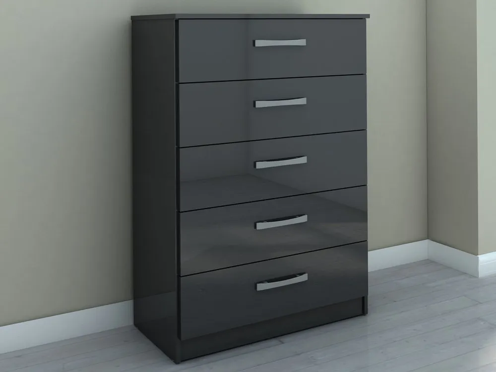 Birlea Furniture & Beds Birlea Lynx Black High Gloss 5 Drawer Chest of Drawers