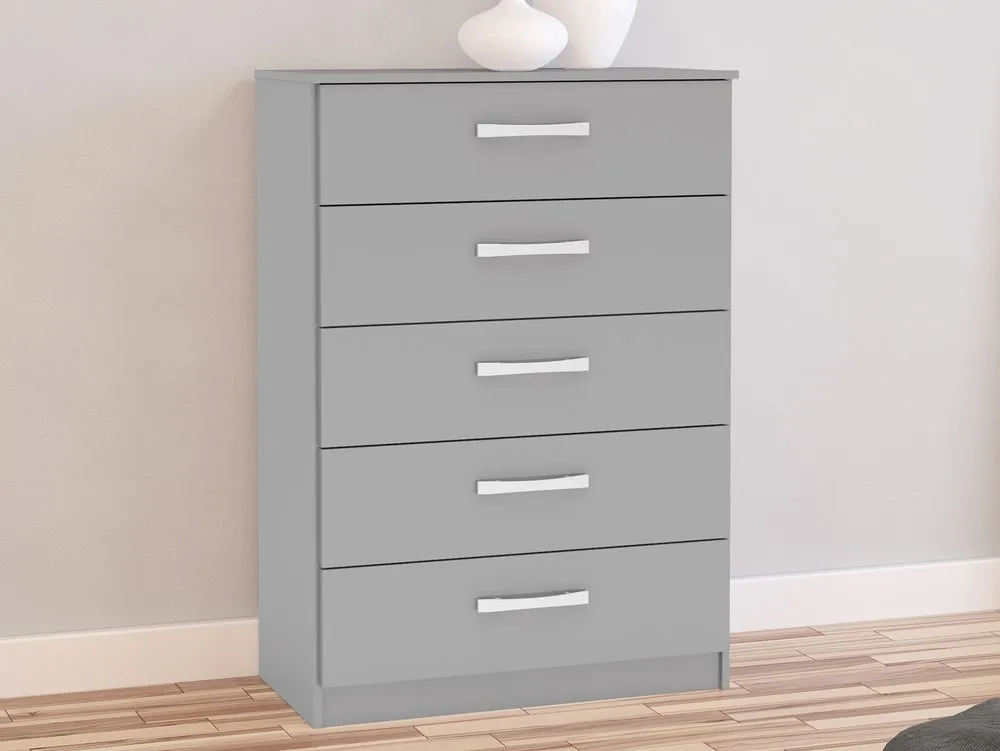 Birlea Furniture & Beds Birlea Lynx Grey High Gloss 5 Drawer Chest of Drawers