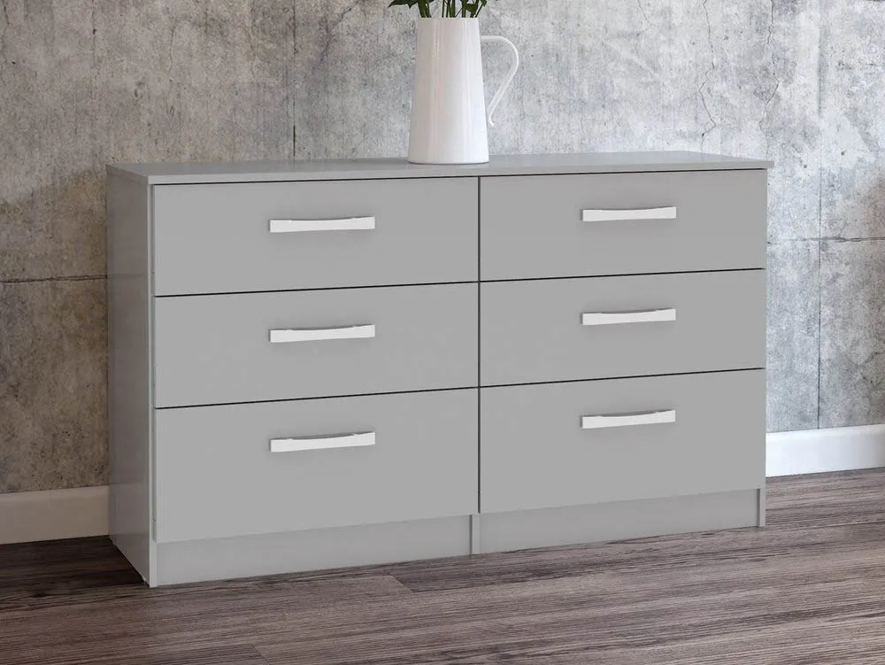 Birlea Furniture & Beds Birlea Lynx Grey High Gloss 6 Drawer Chest of Drawers