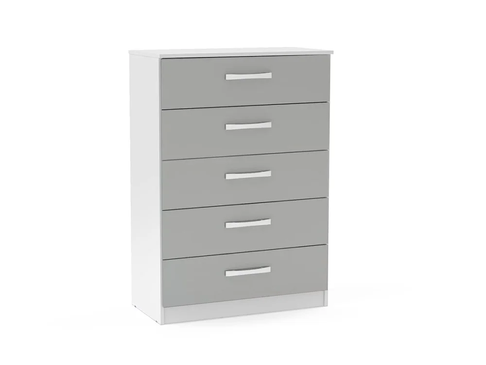 Birlea Furniture & Beds Birlea Lynx Grey High Gloss and White 5 Drawer Chest of Drawers