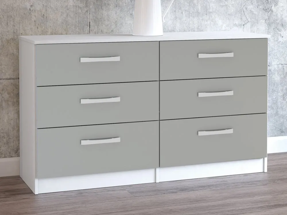 Birlea Furniture & Beds Birlea Lynx Grey High Gloss and White 6 Drawer Chest of Drawers