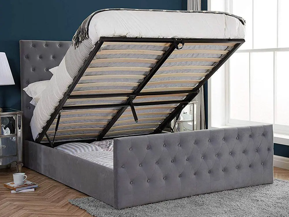 Birlea Furniture & Beds Birlea Marquis 5ft King Size Grey Velvet Fabric Ottoman Bed Frame