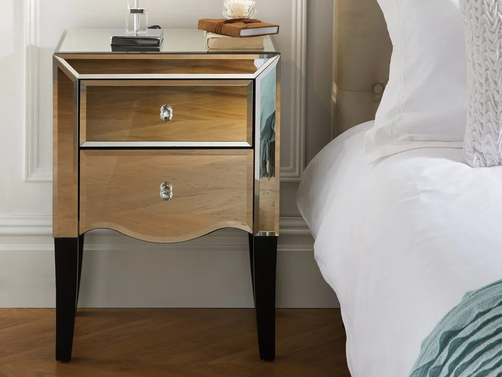 Birlea Furniture & Beds Birlea Palermo 2 Drawer Small Mirrored Bedside Table (Assembled)