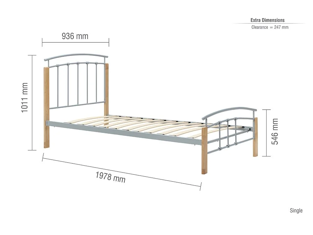 Birlea Furniture & Beds Birlea Tetras 3ft Single Silver and Beech Metal Bed Frame