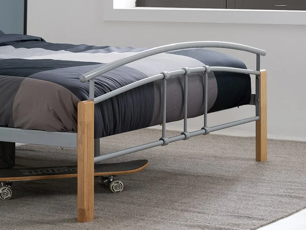 Birlea Furniture & Beds Birlea Tetras 4ft6 Double Silver and Beech Metal Bed Frame