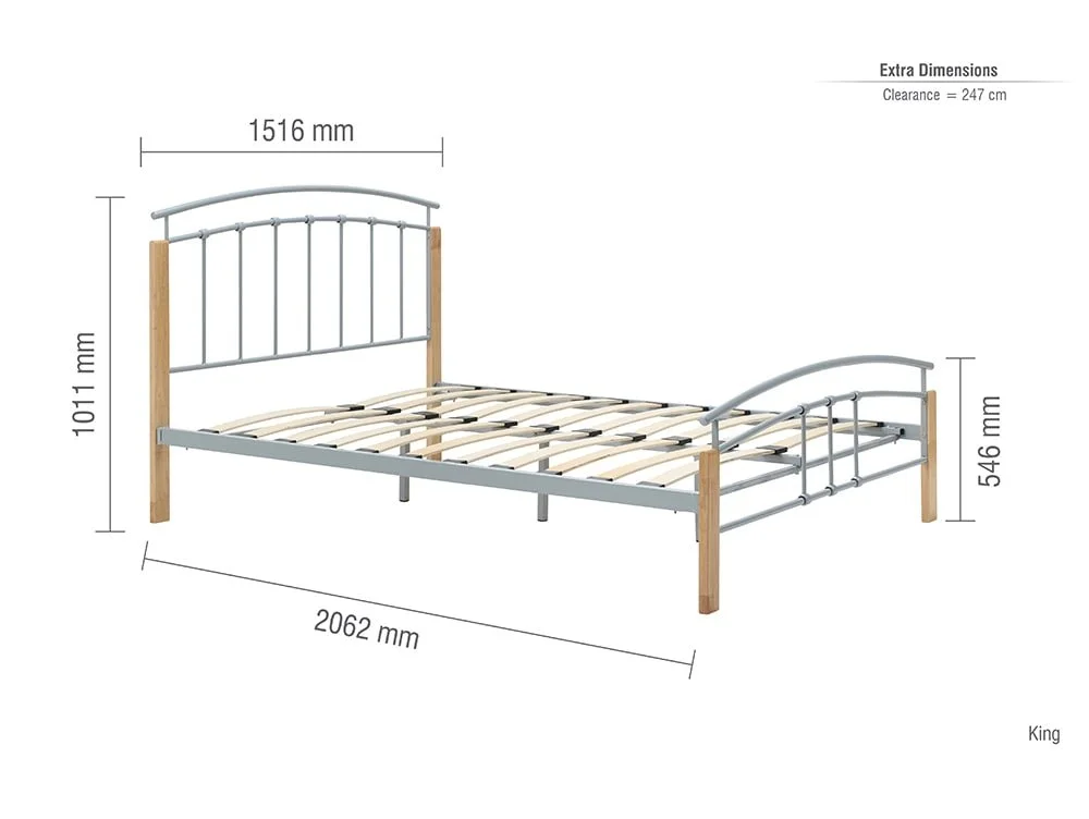 Birlea Furniture & Beds Birlea Tetras 5ft King Size Silver and Beech Metal Bed Frame