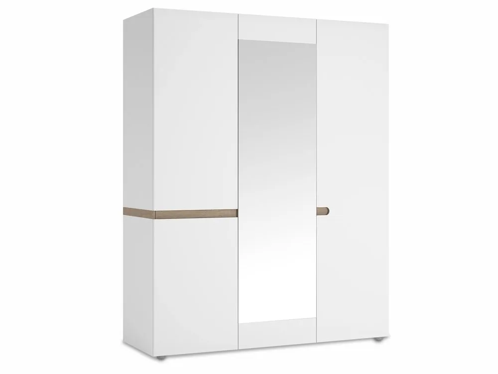 Furniture To Go Furniture To Go Chelsea White High Gloss and Oak 3 Door Mirrored Triple Wardrobe