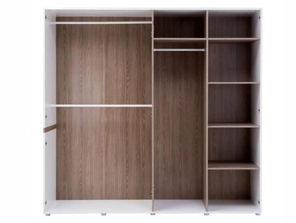 Furniture To Go Furniture To Go Chelsea White High Gloss and Oak 4 Door Mirrored Large Wardrobe