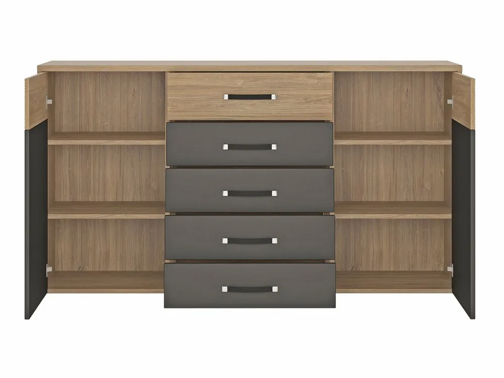 Furniture To Go Furniture To Go Monaco Oak and Black 2 Door 5 Drawer Wide Cupboard