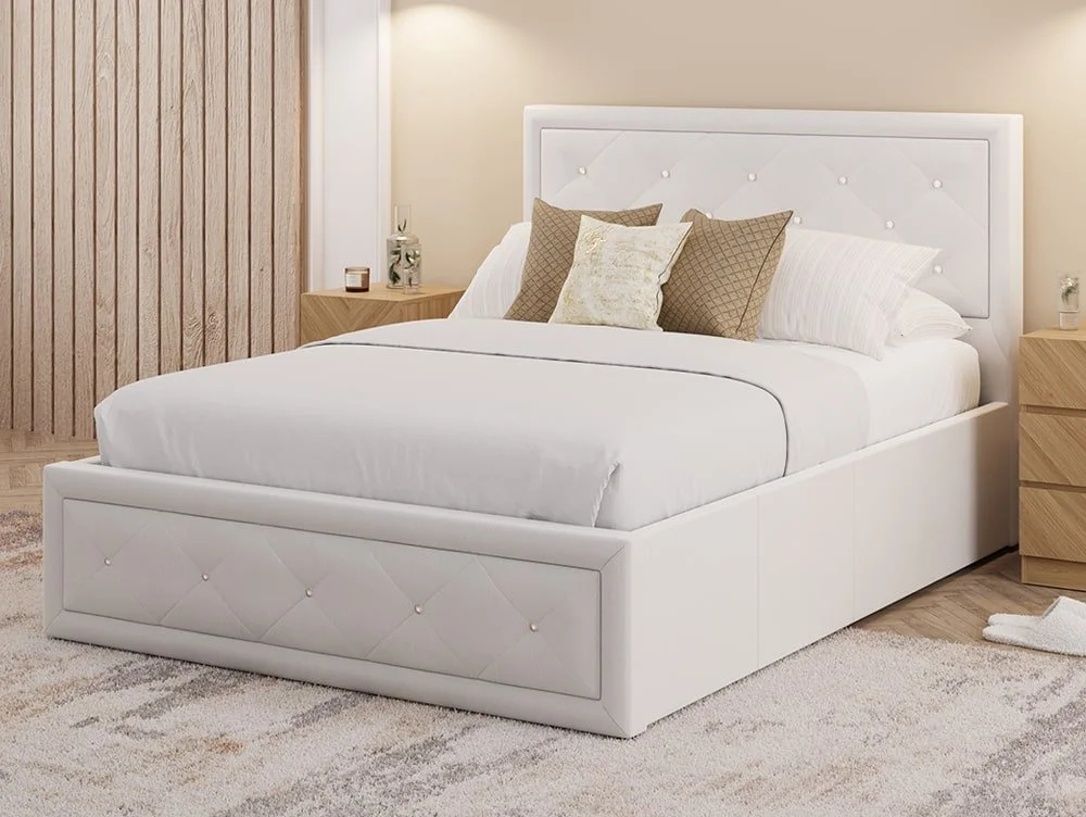 GFW GFW Hollywood 5ft King Size White Faux Leather Ottoman Bed Frame