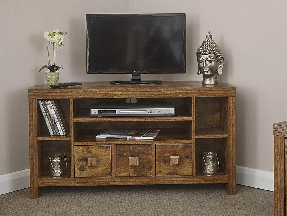 GFW GFW Jakarta Mango Wood Effect Corner 3 Drawer TV Cabinet