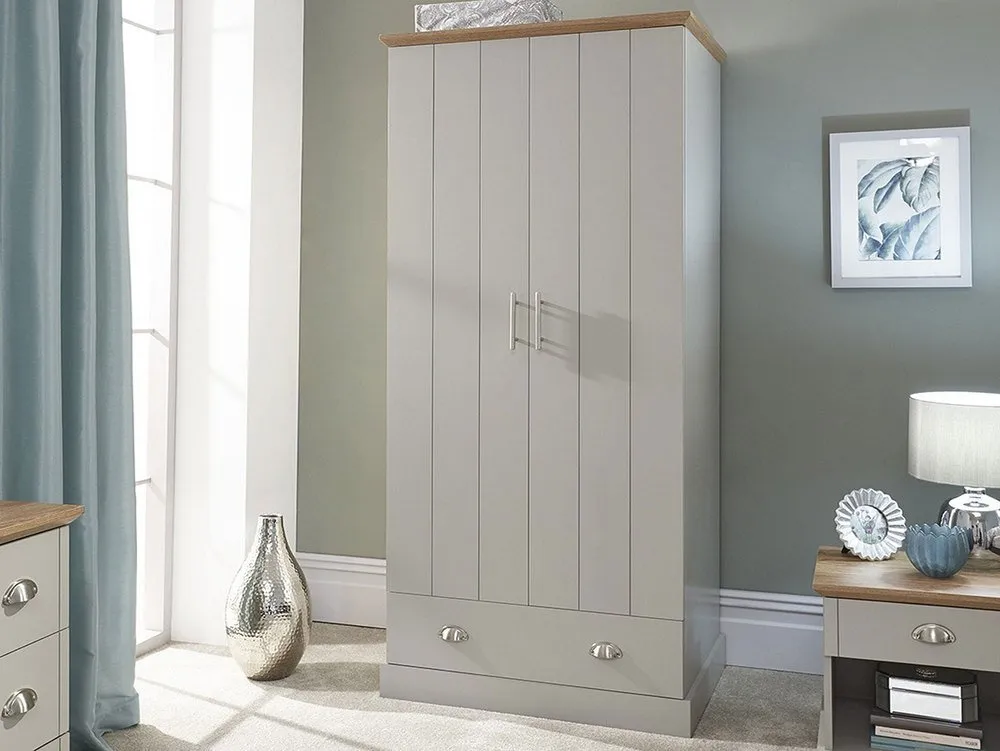 GFW GFW Kendal Light Grey and Oak 2 Door 1 Drawer Wardrobe