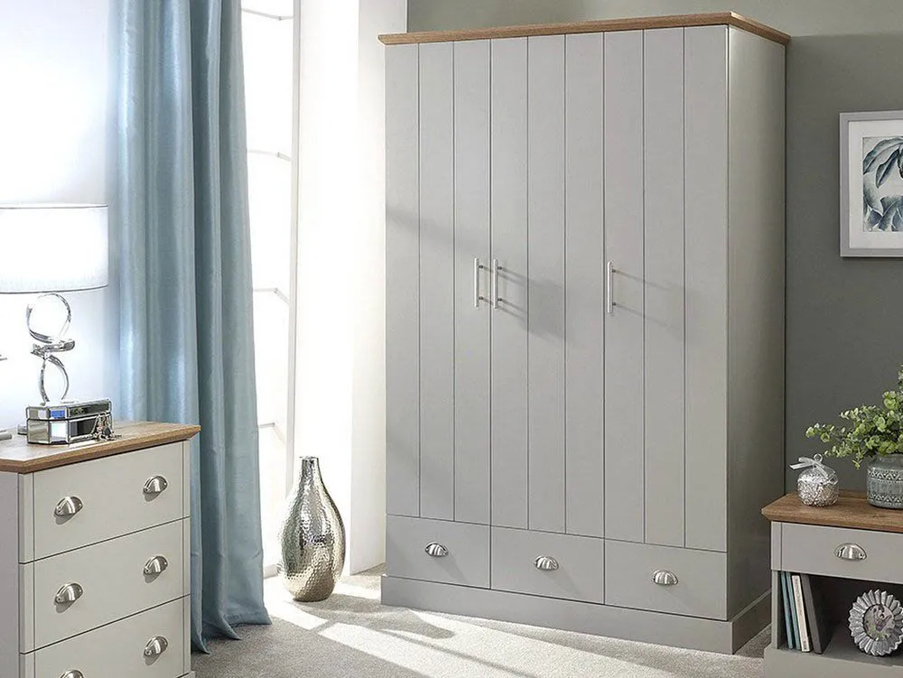 GFW GFW Kendal Light Grey and Oak 3 Door 3 Drawer Wardrobe