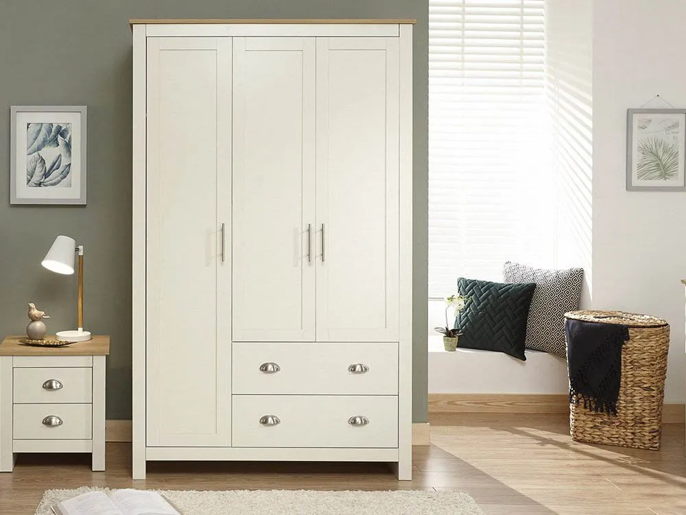 GFW GFW Lancaster Cream and Oak 3 Door 2 Drawer Wardrobe