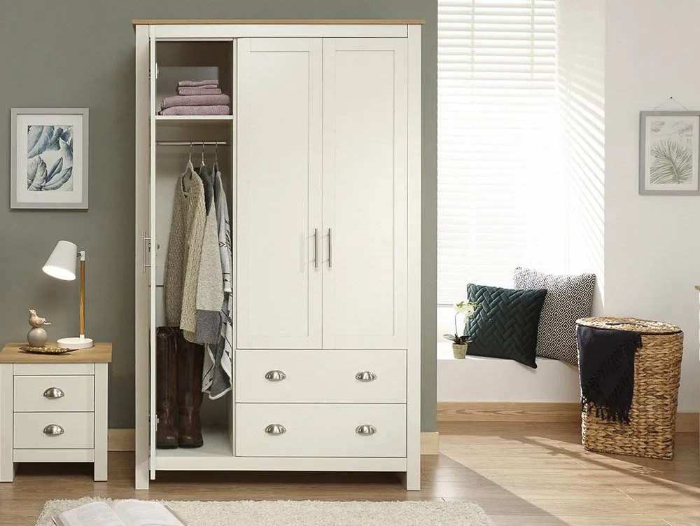 GFW GFW Lancaster Cream and Oak 3 Door 2 Drawer Wardrobe