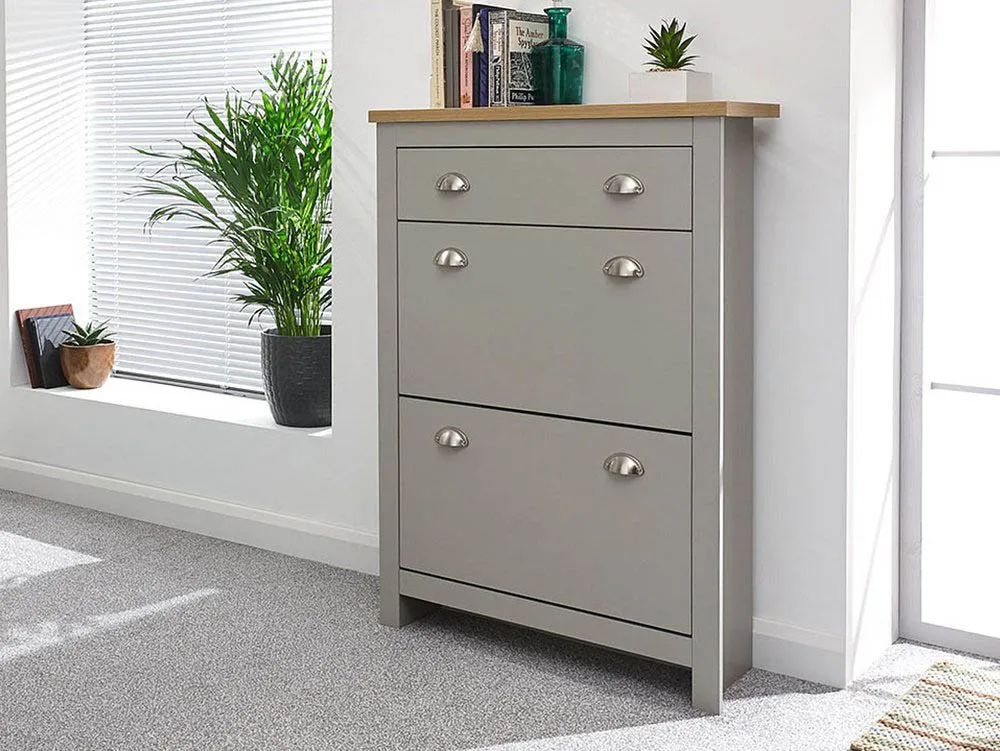 GFW GFW Lancaster Grey and Oak 2 Door 1 Drawer Shoe Cabinet