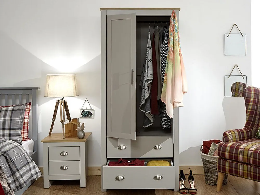 GFW GFW Lancaster Grey and Oak 2 Door 2 Drawer Wardrobe