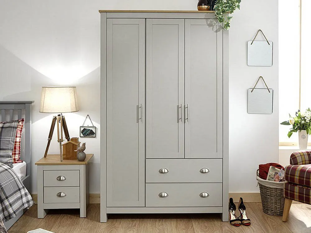 GFW GFW Lancaster Grey and Oak 3 Door 2 Drawer Wardrobe