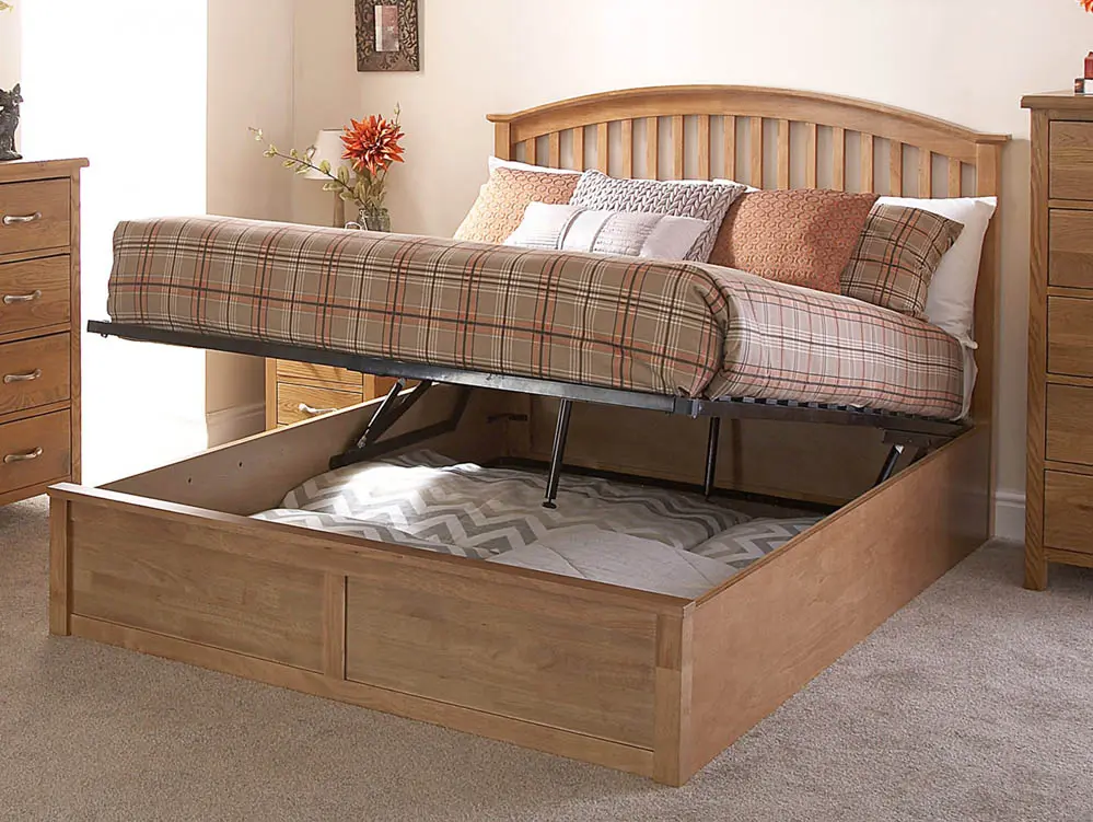 GFW GFW Madrid 4ft6 Double Oak Wooden Ottoman Bed Frame