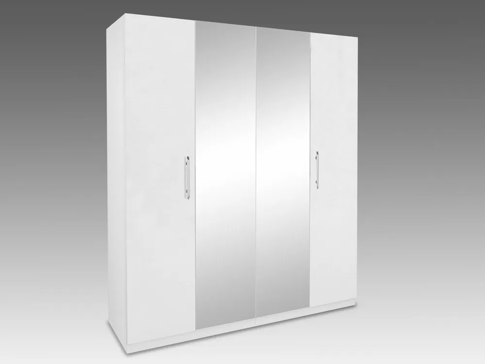 Harmony Harmony Angel White High Gloss 4 Door Mirrored Large Wardrobe