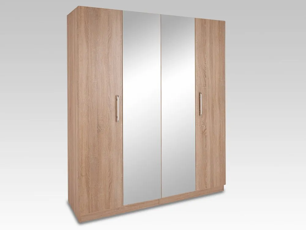 Harmony Harmony Holborn Oak 4 Door Mirrored Large Wardrobe