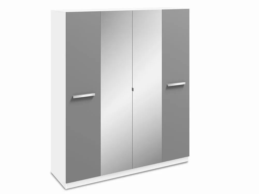 Harmony Harmony Moritz Grey High Gloss and White 4 Door Mirrored Large Wardrobe