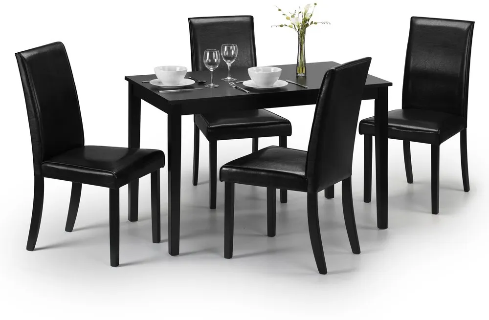 Julian Bowen Julian Bowen Hudson 114cm Black Dining Table and 4 Chairs Set