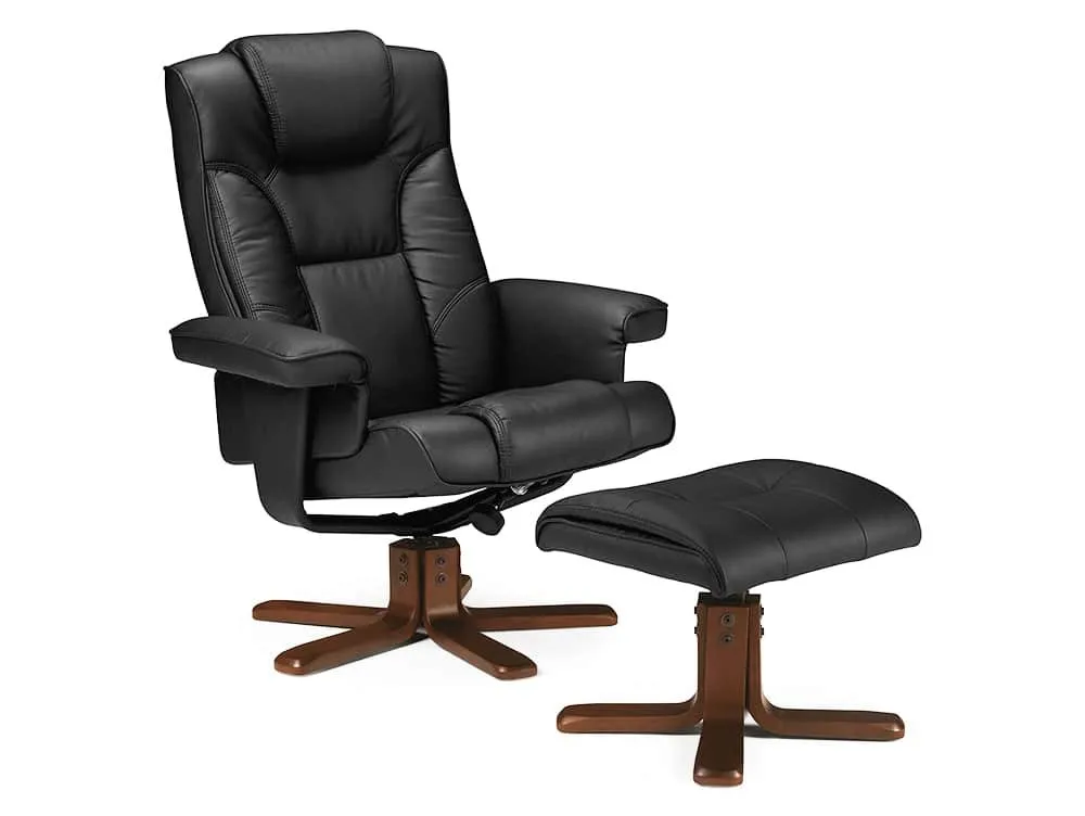 Julian Bowen Julian Bowen Malmo Black Faux Leather Recliner Chair with Footstool