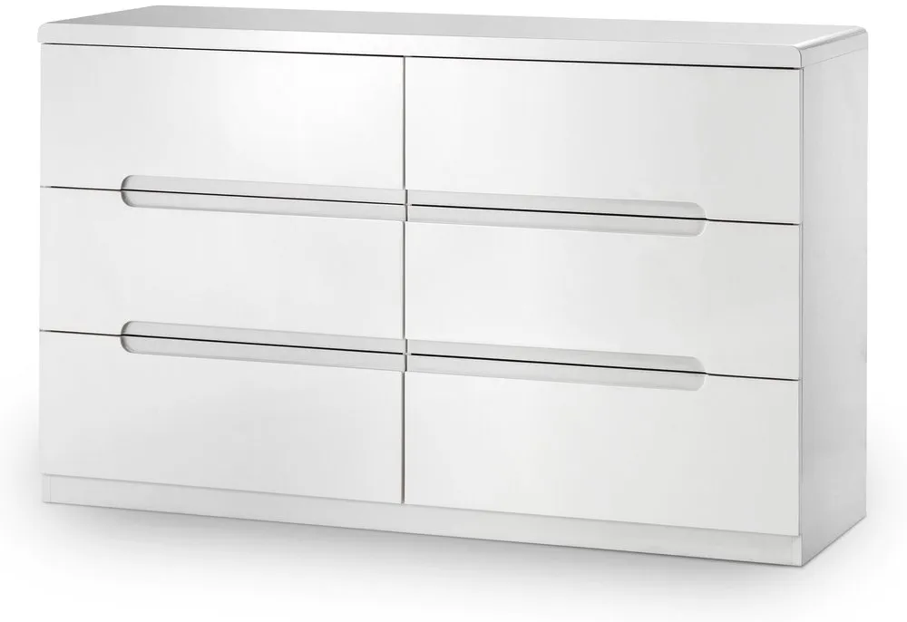 Julian Bowen Julian Bowen Manhattan White High Gloss 6 Drawer Chest of Drawers