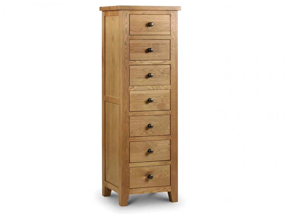 Julian Bowen Julian Bowen Marlborough 7 Drawer Tall Narrow Oak Wooden Chest of Drawers (Assembled)