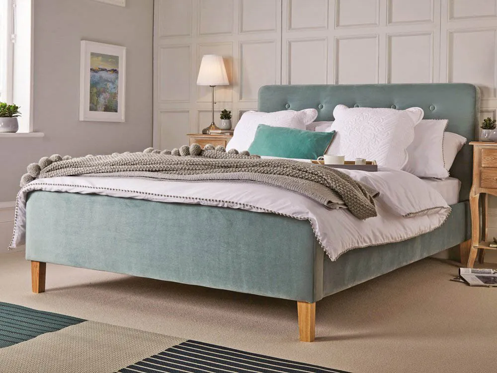 LPD LPD Pierre 4ft6 Double Aqua Blue Velvet Fabric Bed Frame