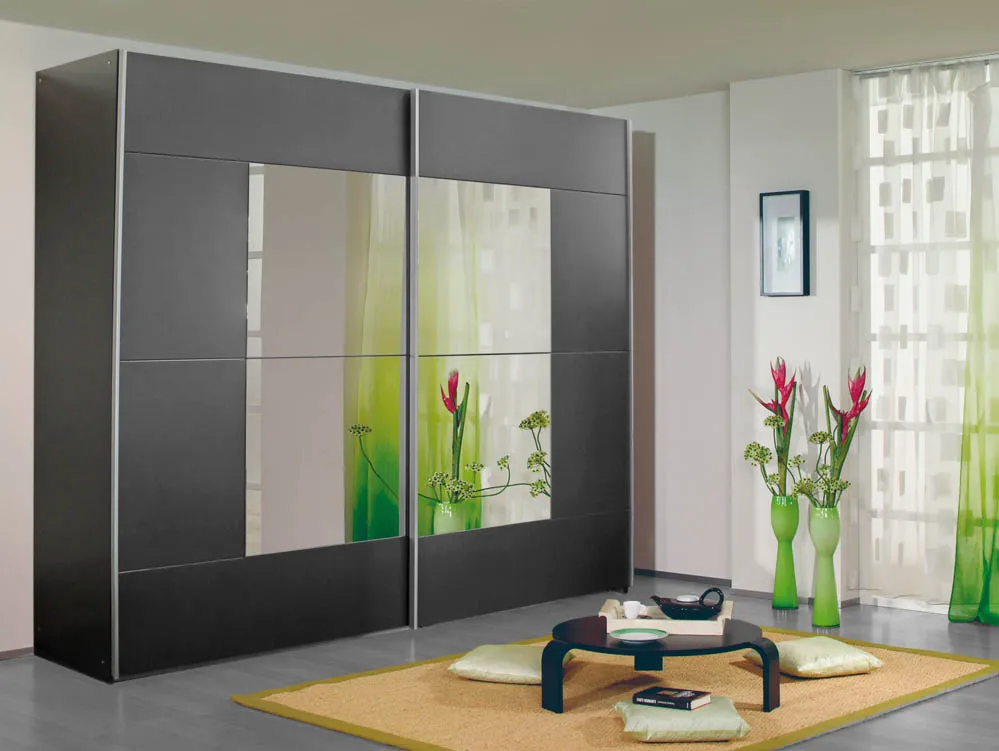 Rauch Rauch Kira 218cm Metallic Grey Sliding Door Mirrored Large Double Wardrobe