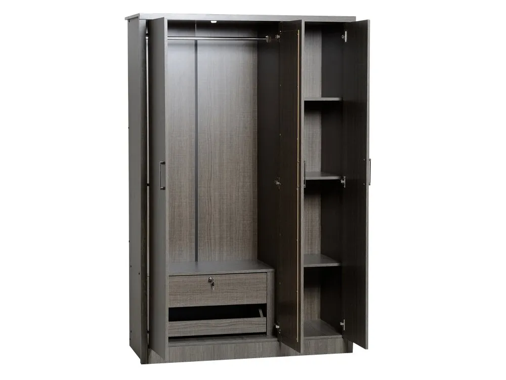 Seconique Seconique Lisbon Black Wood Grain Effect 3 Door 1 Mirror Triple Wardrobe