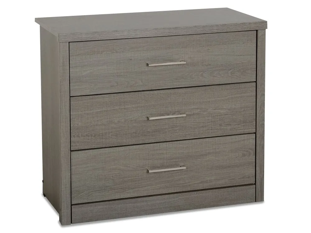 Seconique Seconique Lisbon Black Wood Grain Effect 3 Drawer Low Chest of Drawers