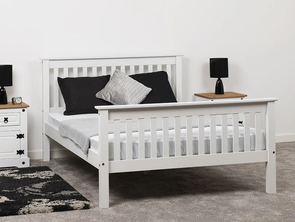 Seconique Seconique Monaco 4ft Small Double White Wooden Bed Frame (High Footend)