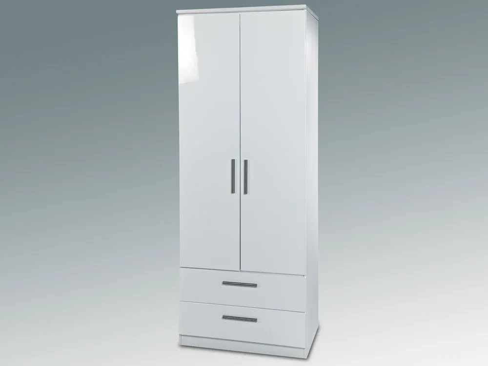 Welcome Welcome 2ft6 Knightsbridge White High Gloss 2 Door 2 Drawer Double Wardrobe (Assembled)