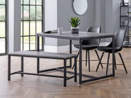 Julian Bowen Staten 120cm Concrete Effect Dining Table with 2 Black Chairs and Bench Set Julian Bowen Staten 120cm Concrete Effect Dining Table with 2 Black Chairs and Bench Set