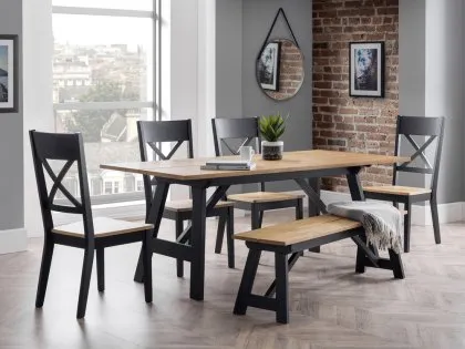 Julian Bowen Hockley Black and Light Oak Dining Table and 4 Chairs and Bench Set Julian Bowen Hockley Black and Light Oak Dining Table and 4 Chairs and Bench Set