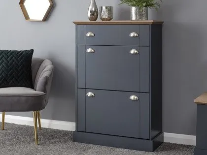 GFW Kendal Deluxe Slate Blue and Oak 2 Door 1 Drawer Shoe Cabinet GFW Kendal Deluxe Slate Blue and Oak 2 Door 1 Drawer Shoe Cabinet
