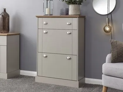 GFW Kendal Deluxe Grey and Oak 2 Door 1 Drawer Shoe Cabinet GFW Kendal Deluxe Grey and Oak 2 Door 1 Drawer Shoe Cabinet
