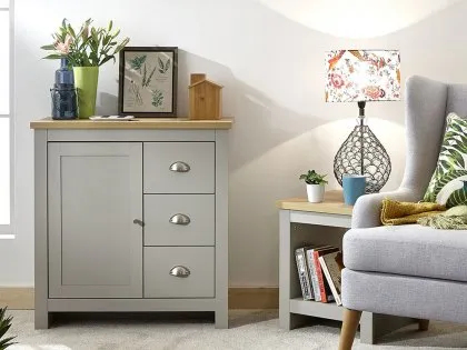GFW Lancaster Grey and Oak 1 Door 3 Drawer Multi Storage Unit GFW Lancaster Grey and Oak 1 Door 3 Drawer Multi Storage Unit
