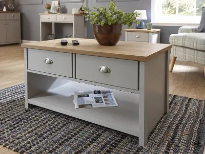 GFW Lancaster Grey and Oak 2 Drawer Coffee Table GFW Lancaster Grey and Oak 2 Drawer Coffee Table