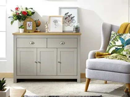 GFW Lancaster Grey and Oak 3 Door 2 Drawer Large Sideboard GFW Lancaster Grey and Oak 3 Door 2 Drawer Large Sideboard