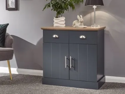 GFW Kendal Slate Blue and Oak 2 Door 2 Drawer Compact Sideboard GFW Kendal Slate Blue and Oak 2 Door 2 Drawer Compact Sideboard