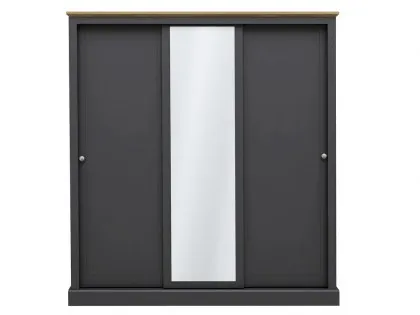 LPD Devon Charcoal and Oak Sliding Door Mirrored Large Triple Wardrobe LPD Devon Charcoal and Oak Sliding Door Mirrored Large Triple Wardrobe