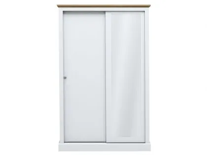 LPD Devon White and Oak Sliding Door Mirrored Double Wardrobe LPD Devon White and Oak Sliding Door Mirrored Double Wardrobe