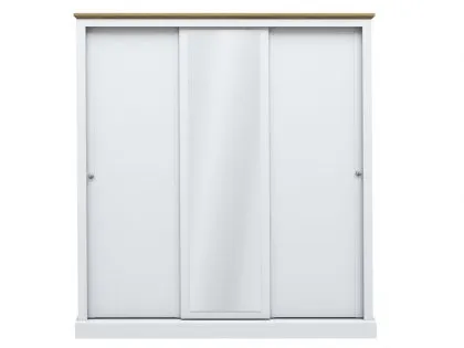 LPD Devon White and Oak Sliding Door Mirrored Large Triple Wardrobe LPD Devon White and Oak Sliding Door Mirrored Large Triple Wardrobe