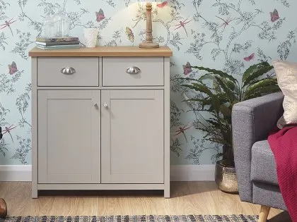 GFW Lancaster Grey and Oak 2 Door 2 Drawer Compact Sideboard GFW Lancaster Grey and Oak 2 Door 2 Drawer Compact Sideboard