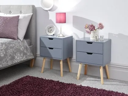 GFW Nyborg 2 Drawer Dark Grey Set of 2 Bedside Tables GFW Nyborg 2 Drawer Dark Grey Set of 2 Bedside Tables